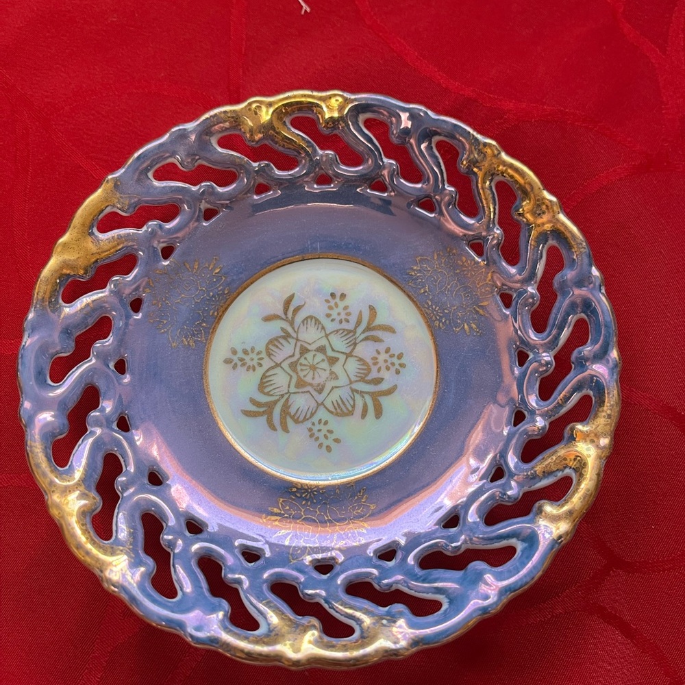 Iridescent Blue and Gold Teacup and Saucer Set - Picture 2 of 7